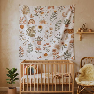 Tenture Mur de pépinière botanique arc-en-ciel Boho Earthy