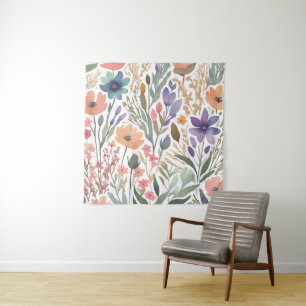 Tenture Mur floral aquarelle fleuri bohème pastel