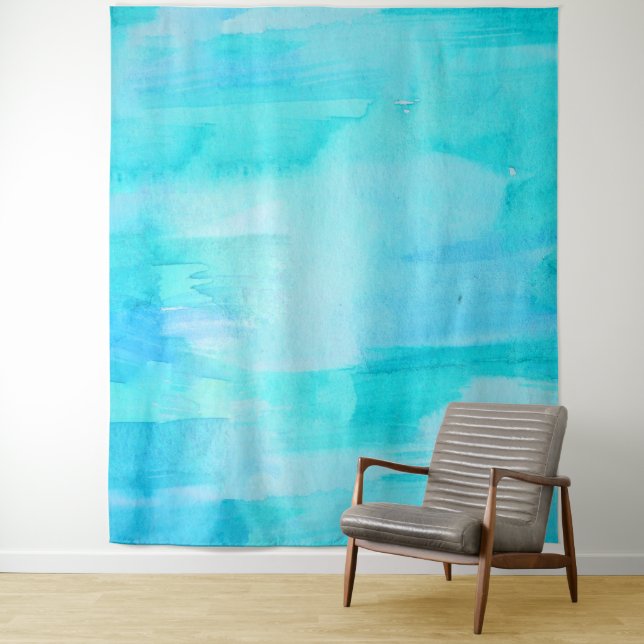 Tenture Murale Abstrait aquarelle bleu lune surf hawaïen (En situation)