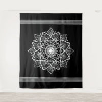 Arrière - plan noir Mandala Floral blanc