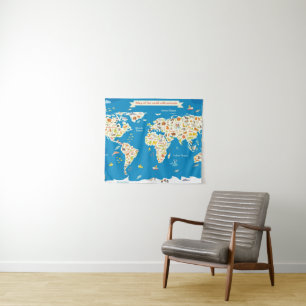Tenture Murale Badine la carte du monde avec des animaux