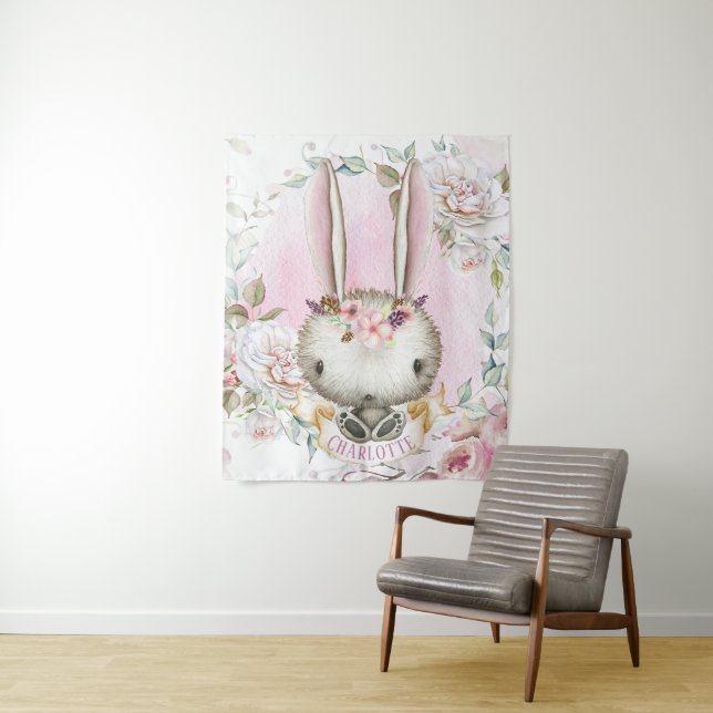 Tenture Murale Bannière de fond pour bébé fille lapin (En situation)