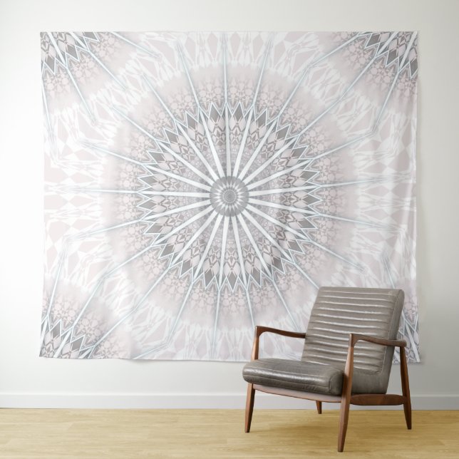 Tenture Murale Blush Gris Neutre Bohème Mandala (En situation (horizontale))