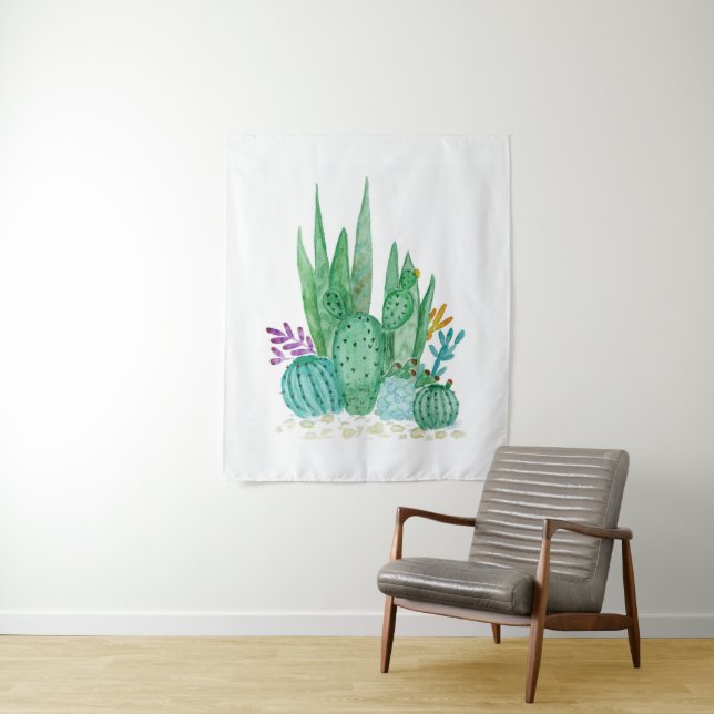 Tenture Murale Cactus, aquarelle (En situation)