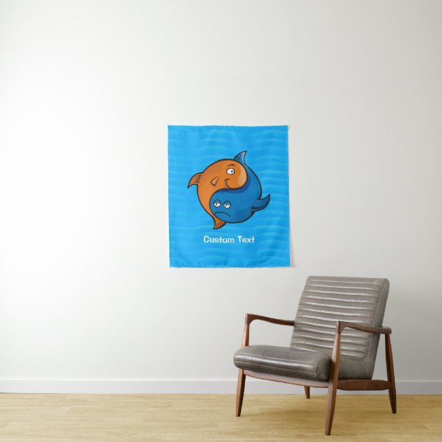 Tenture Murale Caricature de poisson Yin Yang (En situation)