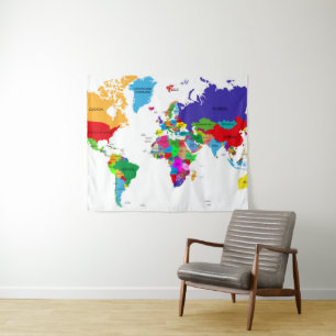 Tenture Murale Carte politique colorée du monde