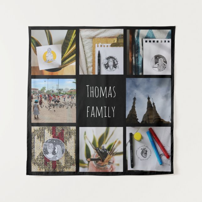 Tenture Murale Collage de photos de famille personnalisées et nom (Devant)