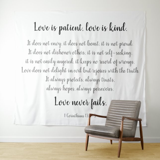 Tenture Murale Corinthiens Verset, L'amour est patient (noir sur  (En situation (horizontale))