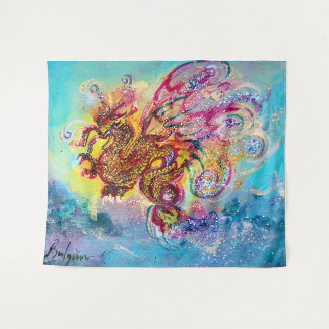 Tenture Murale DRAGON DES MERS ET VAGUES BLEUES Fantaisie (Devant (Horizontal))