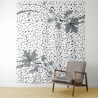 Tenture Murale Feuille gris et pois noir
