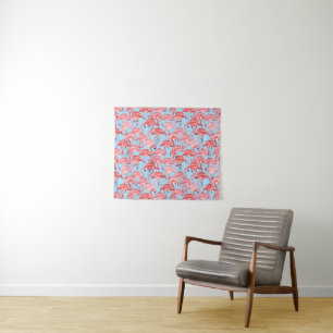 Tenture Murale Flamants roses roses lumineux sur le bleu