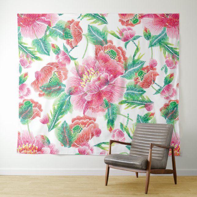 Tenture Murale Fleurs roses brillantes Fille Motif (En situation (horizontale))
