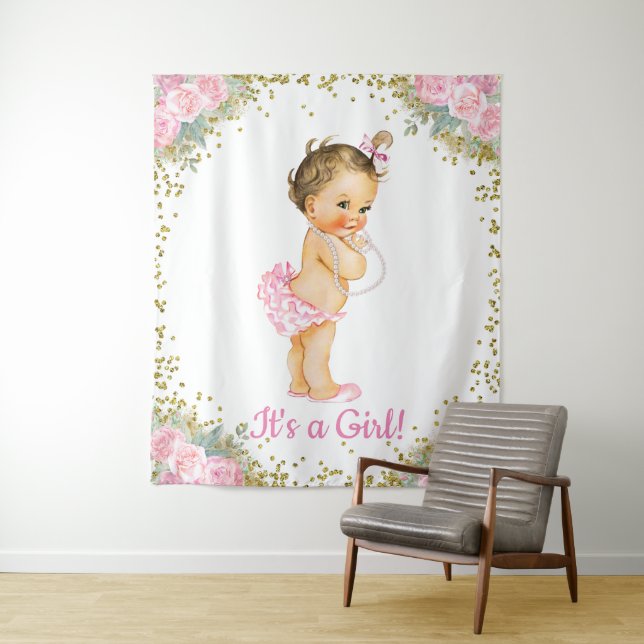 Tenture Murale Fond de grande Baby Shower pour filles (En situation)