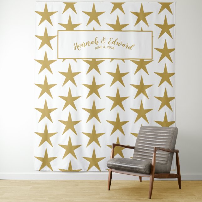 Tenture Murale Fond de mariage, accessoire de photo, or et blanc  (En situation)