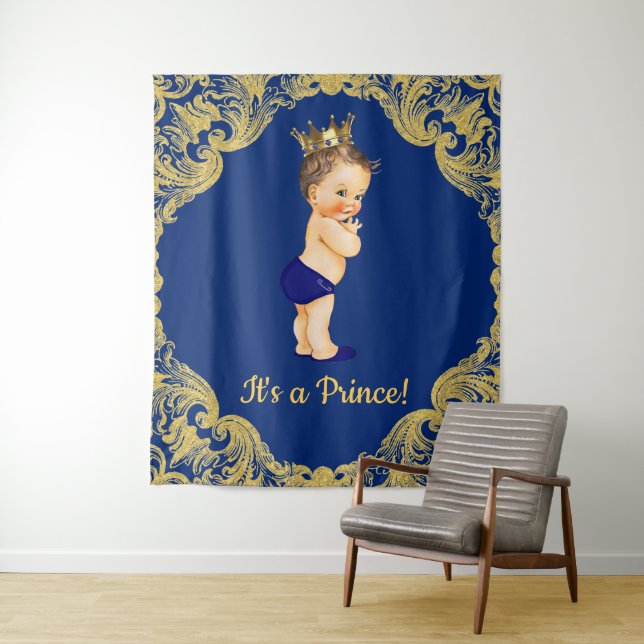Tenture Murale Fond de toile de fond pour Baby Shower Prince (En situation)