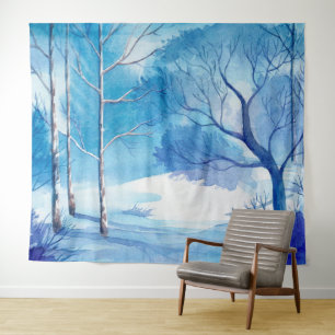 Tenture Murale Illustration des aquarelles du paysage hivernal
