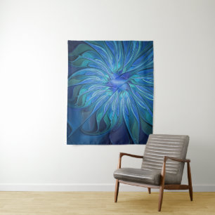 Tenture Murale Imaginaire Fleur Bleue Motif, Art Fractal Abstrait