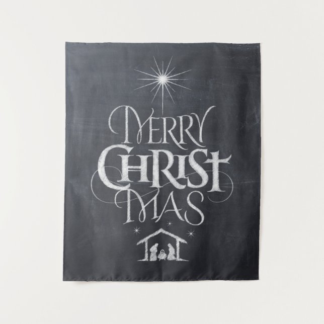Tenture Murale Joyeux Noël Christian Calligraphy Chalkboard (Devant)