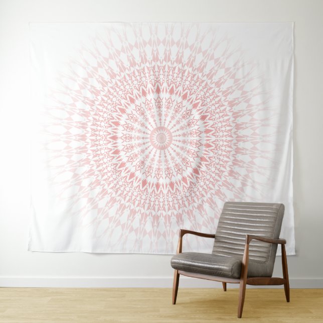 Tenture Murale Mandala Blanc Rosé (En situation (horizontale))