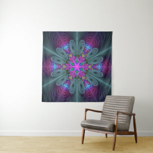 Tenture Murale Mandala Colorful spiritual Fractal Art With Pink
