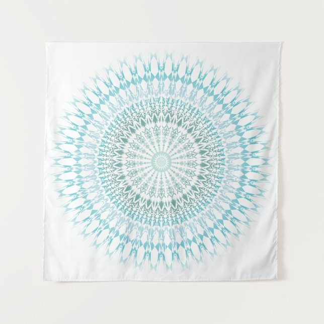 Tenture Murale Mandala Turquoise Blanc (Devant)