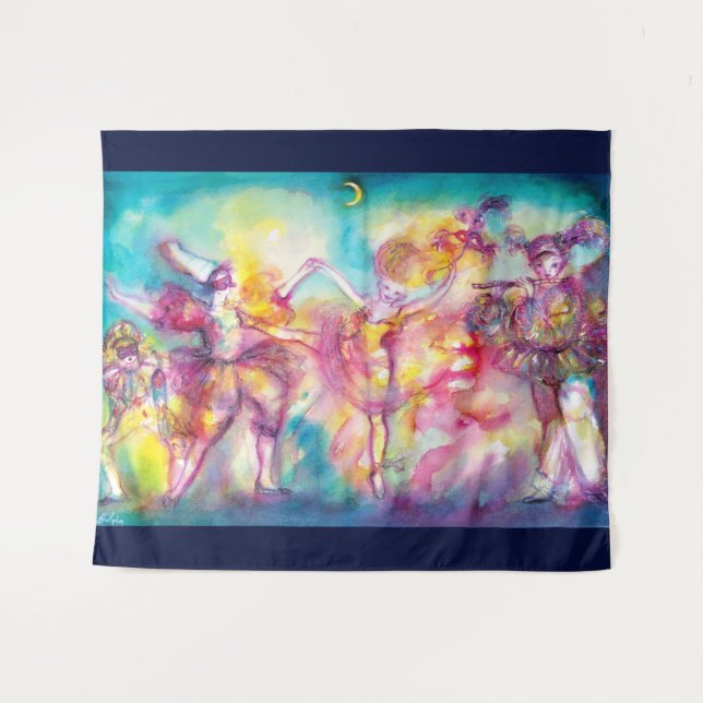 Tenture Murale MASQUERADE, Mardi Gras Masques, Danse, Musique (Devant (Horizontal))