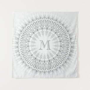 Tenture Murale Monogramme de mandala blanc gris