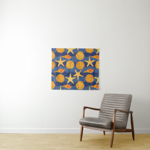 Tenture Murale Motif bleu et orange de coquillage