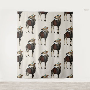 TENTURE MURALE MOTIF D'OKAPI ET D'OISEAUX