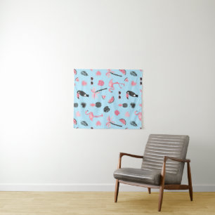 Tenture Murale Motif tropical d'été rose et bleu