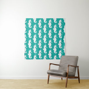 Tenture Murale Motif turquoise d'hippocampe