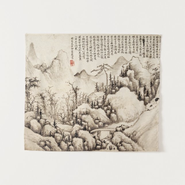 Tenture Murale "Mountain Retreat" Art paysager chinois vintage (Devant (Horizontal))