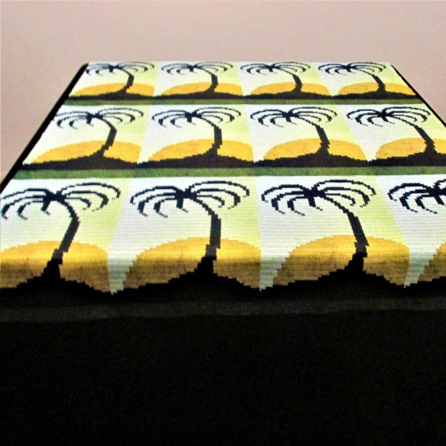 Tenture Murale Palm Trees Island Sun Green Crochet Artiste Impres (Decorative tapestry can be used on wall table & other furniture Tropical Crochet by Delores Chamblin)