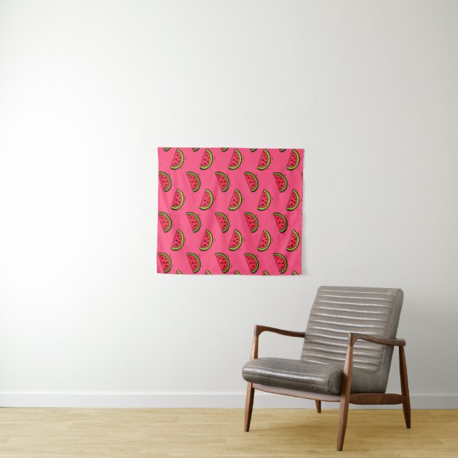 Tenture Murale Pastèque d'été sur le motif rose (En situation (horizontale))