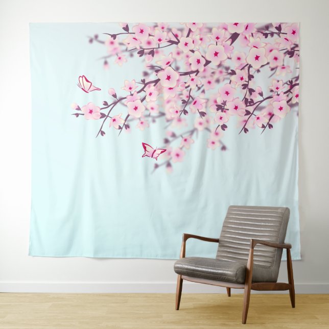 Tenture Murale Paysage Illustratif de Fleur de Cerisier Rose (En situation (horizontale))