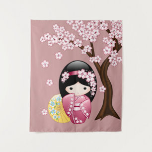 Tenture Murale Poupée Kokeshi Printemps - Cute Japonaise Geisha G