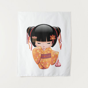 Tenture Murale Poupée Ume Kokeshi - Japonaise Pêche Geisha Girl