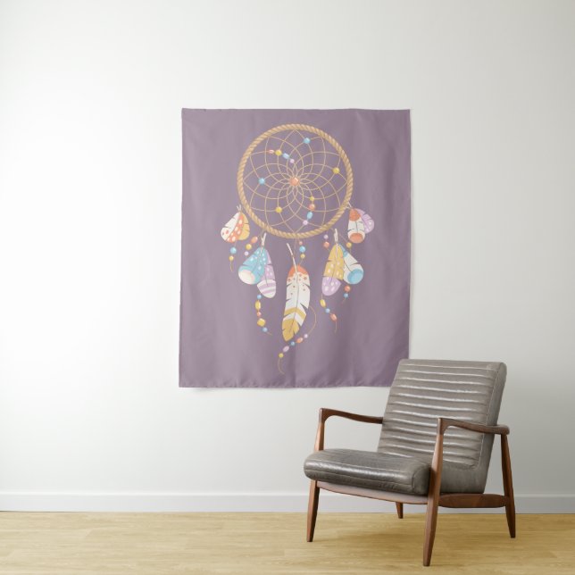 Tenture Murale Tribal Dreamcatcher Boho Purple (En situation)