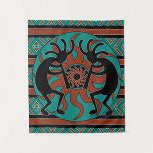 Tenture Murale Tribal Turquoise Sud-Ouest Sun Kokopelli