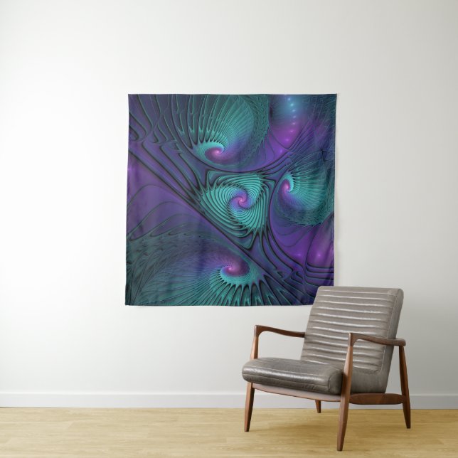 Tenture Murale Violet rencontre Turquoise moderne art fractal abs (En situation)
