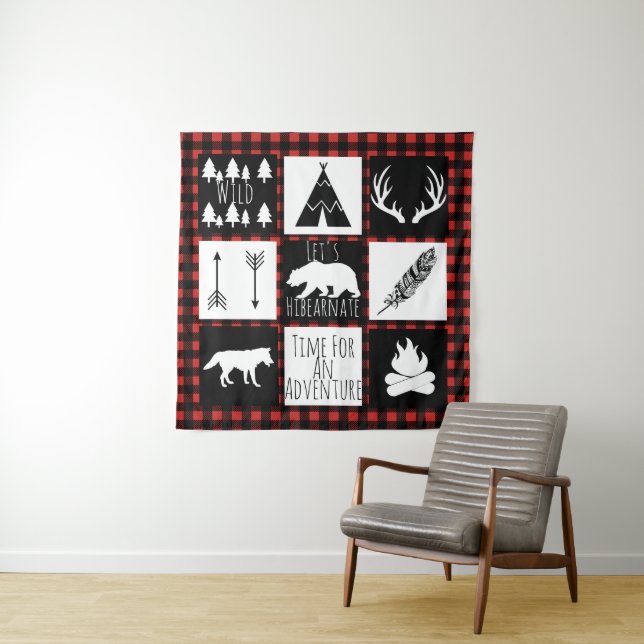 Tenture Murale Wilderness rustique & Animaux Buffalo Check Plaid (En situation)