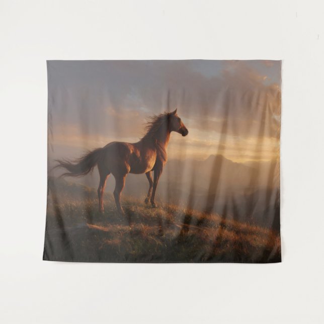 Tenture Mustang sauvage à regarder le coucher du soleil (Devant (Horizontal))