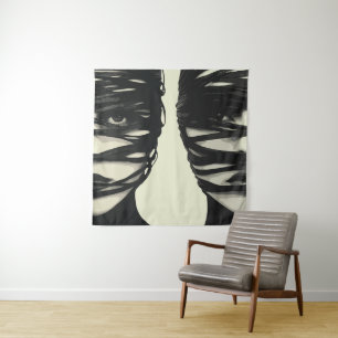 Tenture Mystère Masqué : Art des Visages Enveloppés Double