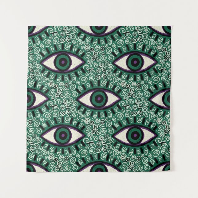 Tenture "Mystic Emerald Eyes" - Psychedelic Swirl Seamless (Devant)