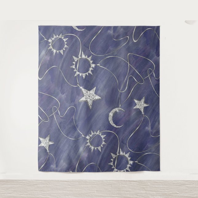 Tenture Mystique Charmeuse | Amulette Lune Étoiles Soleil  (Devant)