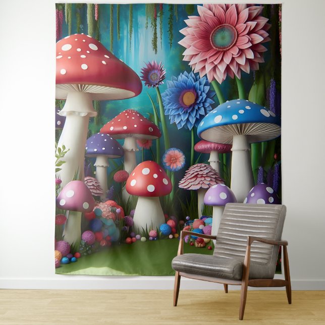 Tenture Mystique Fairy Tale Mushroom Forest Hanging (En situation)