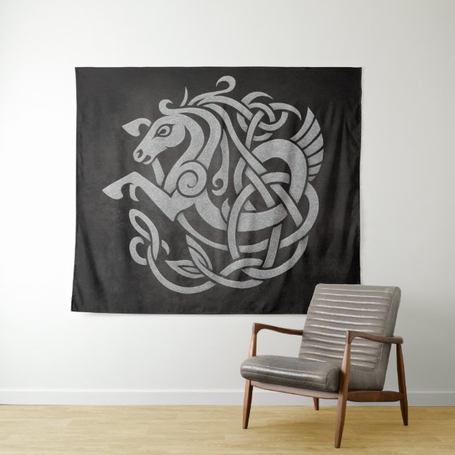 Tenture Mythique Viking Horse - Norse Knotwork Symbole de  (En situation (horizontale))