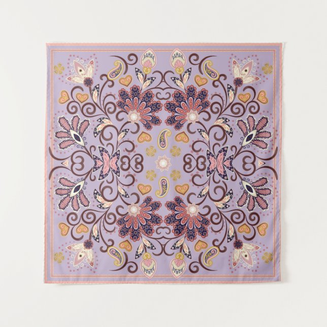 Tenture Nappe à fleurs indiennes : belle motif pastel (Devant)