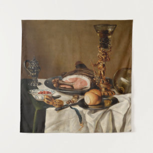 Tenture Nature morte avec jambon, livres et vases ornement