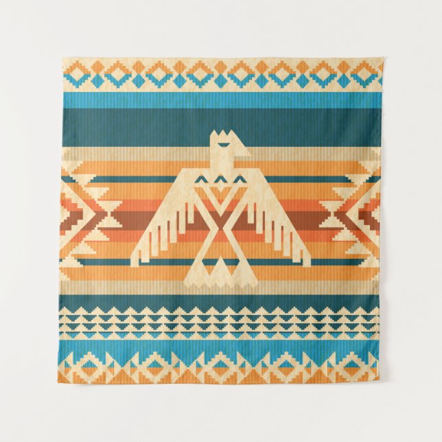 Tenture Navajo style abstract seamless pattern with eagle  (Devant)